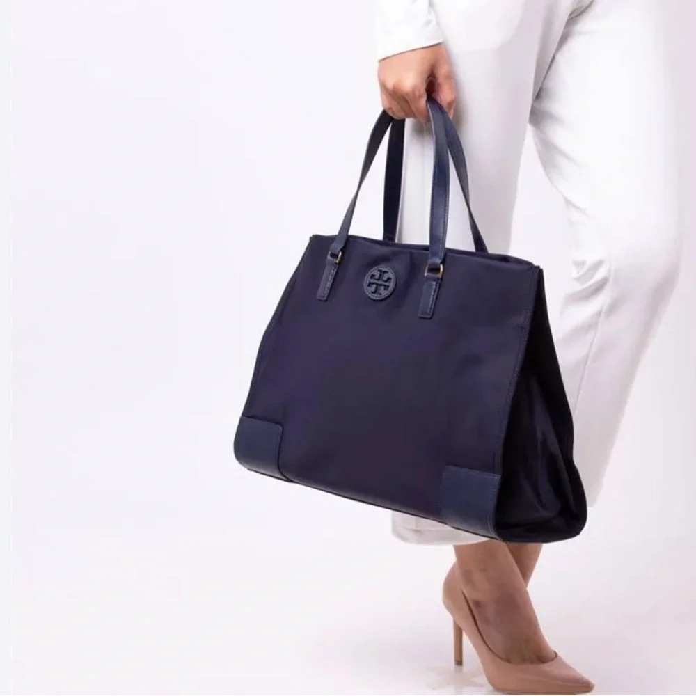 NEW!! Tory Burch Ella Large Nylon Tote Navy Blue & Gold  NWOT